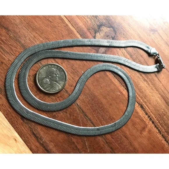 Necklace Thick Silver Vintage 925 Silver Thick 10MM 23 Inch Herringbone Chain - Picture 15 of 15